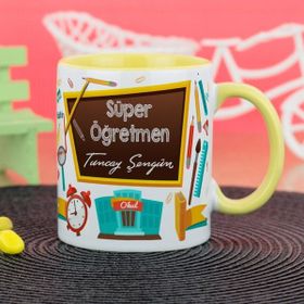 Hediyelen Süper Öğretmen Sarı Kupa Bardak