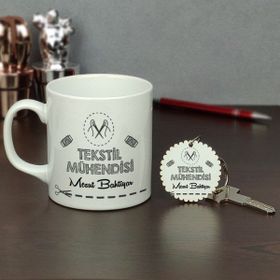 Hediyelen Tekstil Mühendisi Kupa Bardak ve Anahtarlık Set