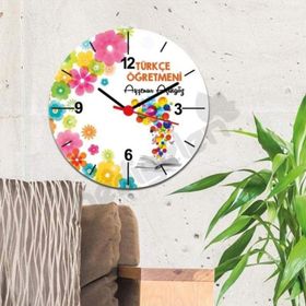 Hediyelen Türkçe Öğretmenine Hediye Çiçek Tasarım Duvar Saati
