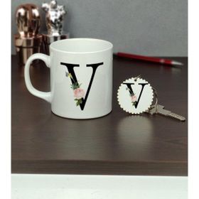 Hediyelen V Harfi Kupa Bardak ve Anahtarlık Set
