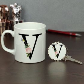 Hediyelen V Harfi Kupa Bardak ve Anahtarlık Set