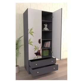 Hediyeler Kapında 2 Kapaklı Bamboo 5 Raflı 2 Çekmeceli Askılı Antrasit Gardırop