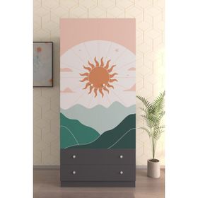 Hediyeler Kapında 2 Kapaklı Daylight 5 Raflı 2 Çekmeceli Askılı Antrasit Gardırop