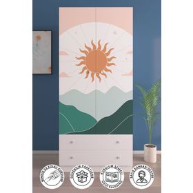 Hediyeler Kapında 2 Kapaklı Daylight 5 Raflı 2 Çekmeceli Askılı Beyaz Gardırop