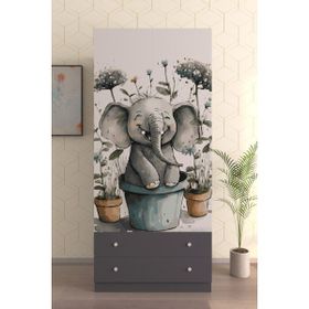 Hediyeler Kapında 2 Kapaklı Elephant Pot 5 Raflı 2 Çekmeceli Askılı Antrasit Gardırop