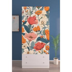 Hediyeler Kapında 2 Kapaklı Flower Burst 5 Raflı 2 Çekmeceli Askılı Beyaz Gardırop