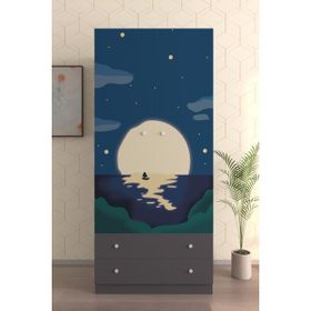 Hediyeler Kapında 2 Kapaklı Full Moon 5 Raflı 2 Çekmeceli Askılı Antrasit Gardırop