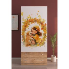 Hediyeler Kapında 2 Kapaklı Golden Friends 5 Raflı 2 Çekmeceli Askılı Ahşap Gardırop