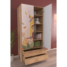 Hediyeler Kapında 2 Kapaklı Lovely Sparrows 5 Raflı 2 Çekmeceli Askılı Ahşap Gardırop
