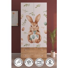 Hediyeler Kapında 2 Kapaklı PRETTY RABIT 5 Raflı 2 Çekmeceli Askılı Gardırop