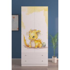Hediyeler Kapında 2 Kapaklı Sunny Dino 5 Raflı 2 Çekmeceli Askılı Beyaz Gardırop