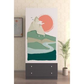 Hediyeler Kapında 2 Kapaklı Sunset 5 Raflı 2 Çekmeceli Askılı Antrasit Gardırop