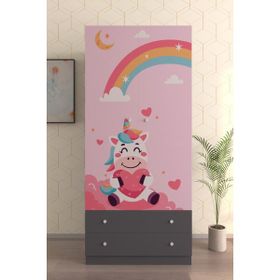 Hediyeler Kapında 2 Kapaklı Unicorn Dreams 5 Raflı 2 Çekmeceli Askılı Antrasit Gardırop