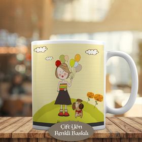 HEDIYELIK-1020-176 Balon Tutan Köpekli Kız Kupa Bardak
