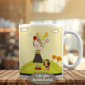 HEDIYELIK-1020-176 Balon Tutan Köpekli Kız Kupa Bardak