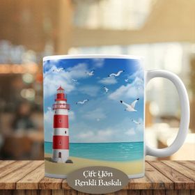 HEDIYELIK-11467 Deniz Feneri ve Uçuşan Martılar Kupa Bardak