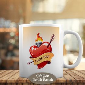 HEDIYELIK-1176-181 I Love You Yazılı Yanan Kalp Kupa Bardak