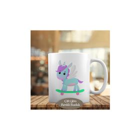 HEDIYELIK-119 Beyaz Kanatlı Sevimli Unicorn Baskılı Kupa Bardak