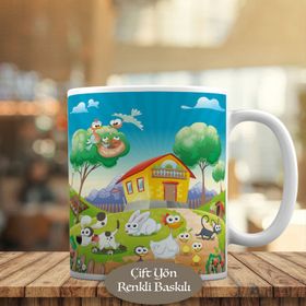 HEDIYELIK-1196-192 Ev Ağaç ve Çiftlik Hayvanları Kupa Bardak