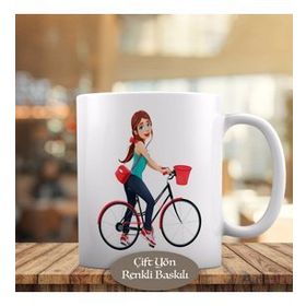 HEDIYELIK-1196-429 Bisikletteki Güzel Kız Kupa Bardak