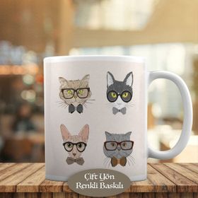 HEDIYELIK-1284-3635 Hipster Kedi Karakterleri Kupa Bardak