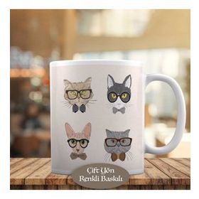 HEDIYELIK-1284-3635 Hipster Kedi Karakterleri Kupa Bardak