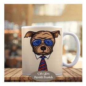HEDIYELIK-1284-7848 Gözlüklü Gömlekli Köpek Kupa Bardak
