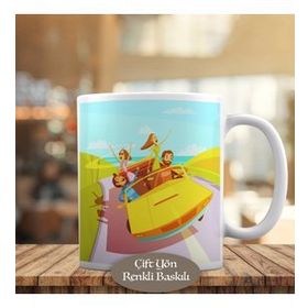 HEDIYELIK-1284-9146 Arabada Eğlenen İnsanlar Kupa Bardak
