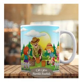HEDIYELIK-1308-25357 Bahçede Fidan Diken Aile Kupa Bardak