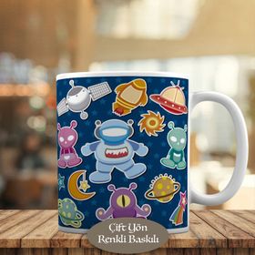 HEDIYELIK-133 Gökyüzüne Astronot Galakside Gezegenler Kupa Bardak