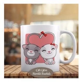 HEDIYELIK-1335-28 Kalpli Bay ve Bayan Mutlu Kedi Kupa Bardak