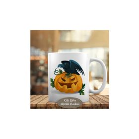 HEDIYELIK-15967 Halloween Balkabağı ve Siyah Karga Kupa Bardak