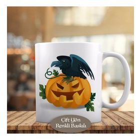 HEDIYELIK-15967 Halloween Balkabağı ve Siyah Karga Kupa Bardak