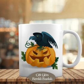 HEDIYELIK-15967 Halloween Balkabağı ve Siyah Karga Kupa Bardak