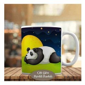 HEDIYELIK-16411 Gece Dolunay Manzarası ve Panda Kupa Bardak