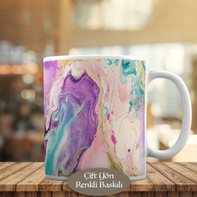 HEDIYELIK-168 Ebruli Karışık Renklerle Desenli Kupa Bardak