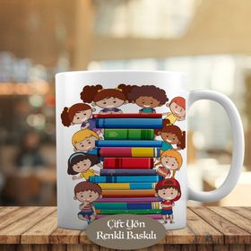 HEDIYELIK-2092 Kitap Etrafında Çocuklar İllüstrasyon Kupa Bardak