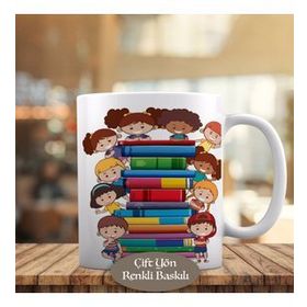 HEDIYELIK-2092 Kitap Etrafında Çocuklar İllüstrasyon Kupa Bardak