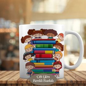 HEDIYELIK-2092 Kitap Etrafında Çocuklar İllüstrasyon Kupa Bardak