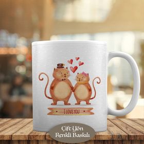 HEDIYELIK-2147 I Love You Partner Kedicikler Kupa Bardak