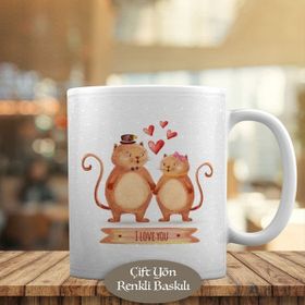 HEDIYELIK-2147 I Love You Partner Kedicikler Kupa Bardak