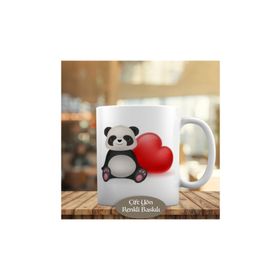 HEDIYELIK-2204 Kırmızı Kalpli Gülümseyen Mutlu Panda Kupa Bardak