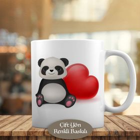 HEDIYELIK-2204 Kırmızı Kalpli Gülümseyen Mutlu Panda Kupa Bardak