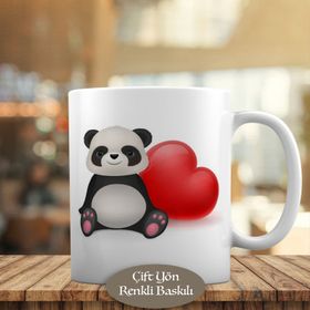 HEDIYELIK-2204 Kırmızı Kalpli Gülümseyen Mutlu Panda Kupa Bardak