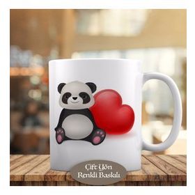 HEDIYELIK-2204 Kırmızı Kalpli Gülümseyen Mutlu Panda Kupa Bardak