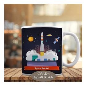HEDIYELIK-227 Dumanlar Arasında Havalanan Uzay Roketi Kupa Bardak