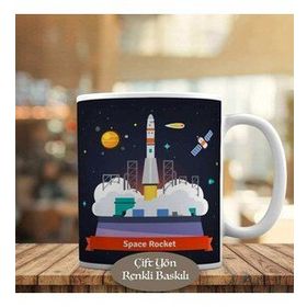 HEDIYELIK-227 Dumanlar Arasında Havalanan Uzay Roketi Kupa Bardak