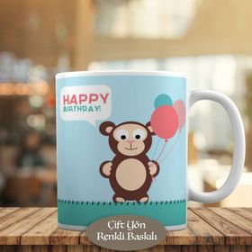 HEDIYELIK-23-2147487082 Happy Birthday Yazılı Maymun Kupa Bardak