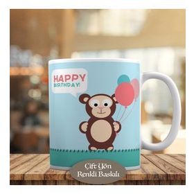 HEDIYELIK-23-2147487082 Happy Birthday Yazılı Maymun Kupa Bardak