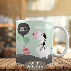 HEDIYELIK-23-2147487085 Happy Birthday Yazılı Zebra Kupa Bardak